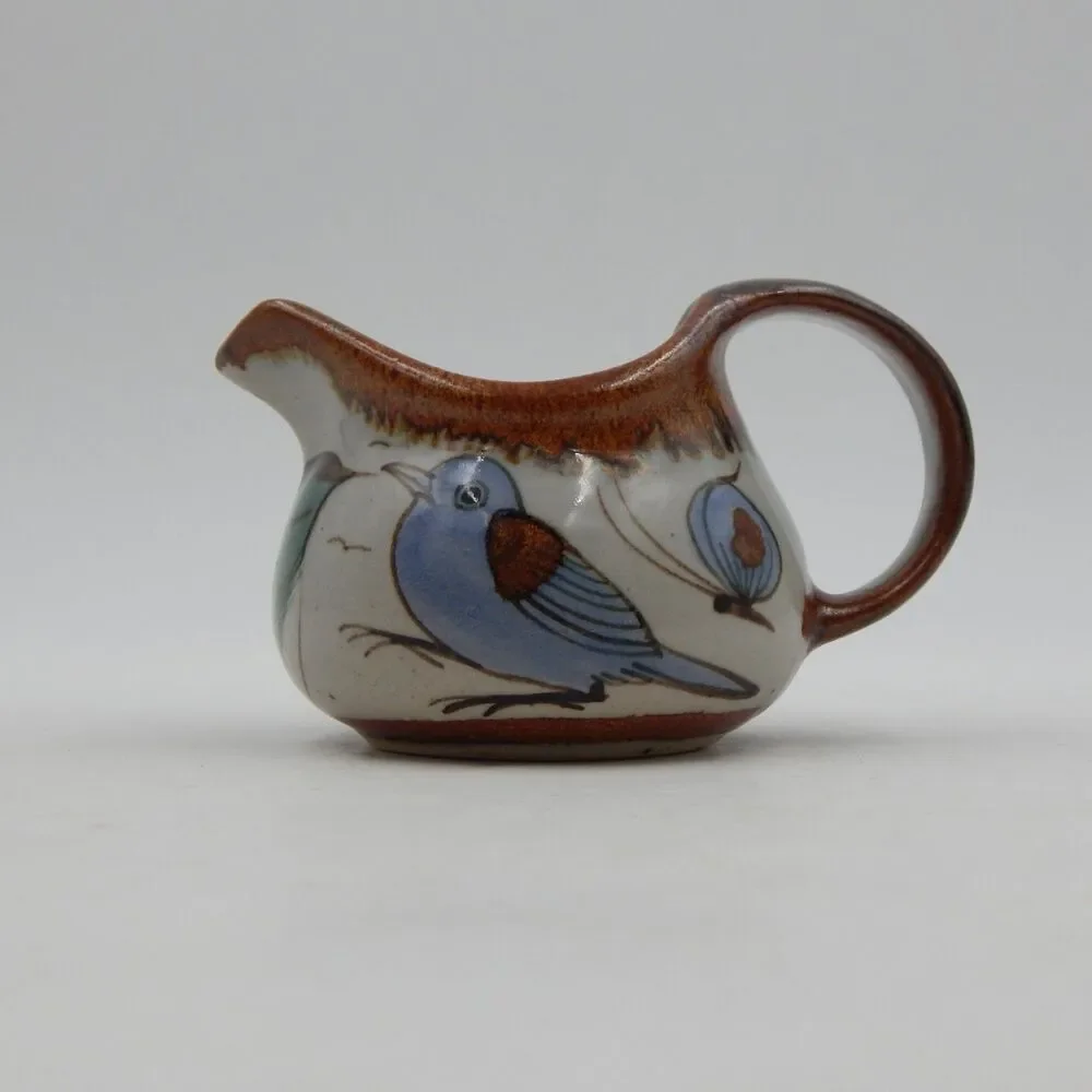Tonala Ken Edwards Pottery Creamer Sauce Bird Butterfly Gray Blue Brown